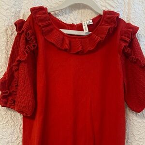 Red Ruffled Knit Top